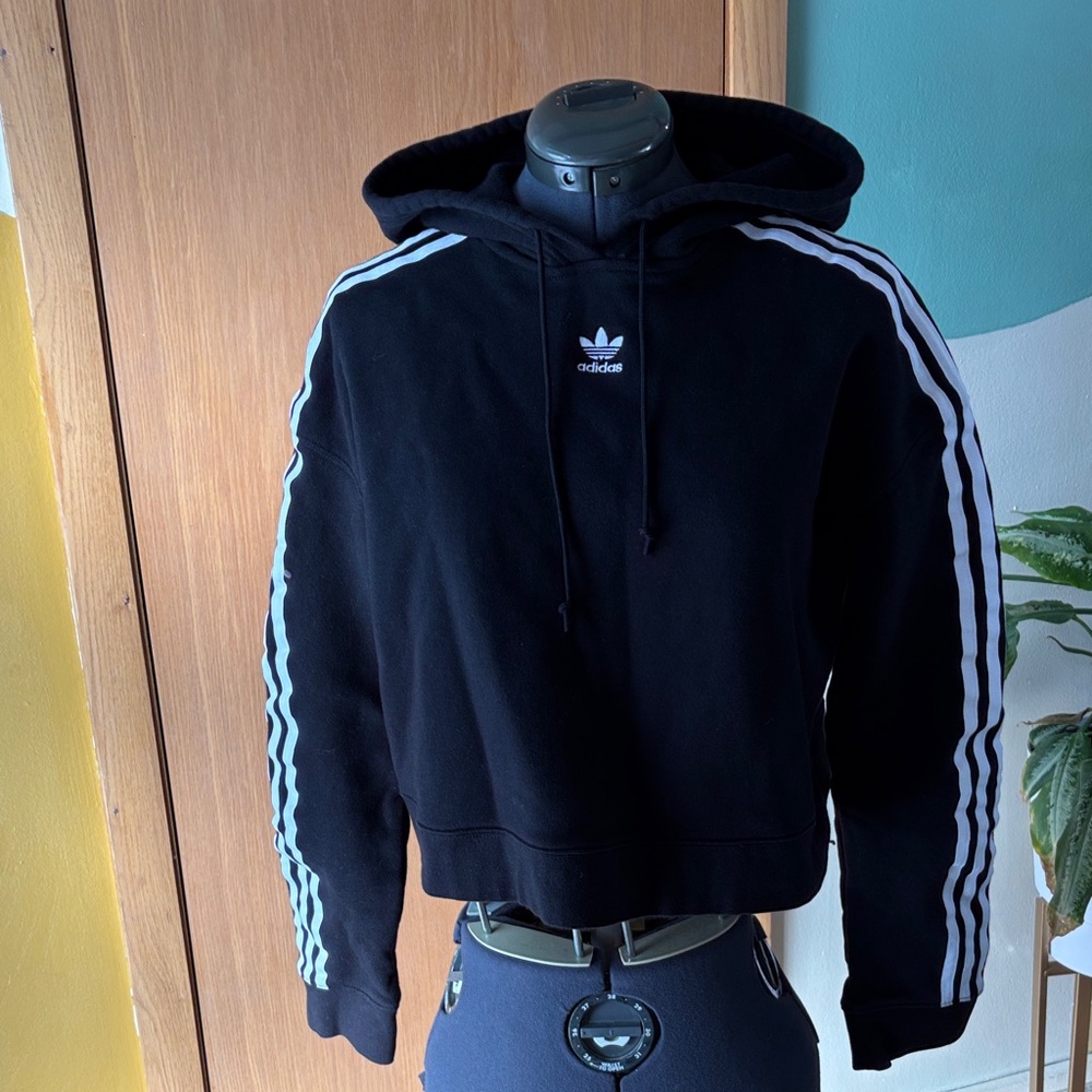 Adidas Black Crop Hoodie with White Accents